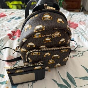 Michael Kors Brown Backpack with Yellow Taxi Print